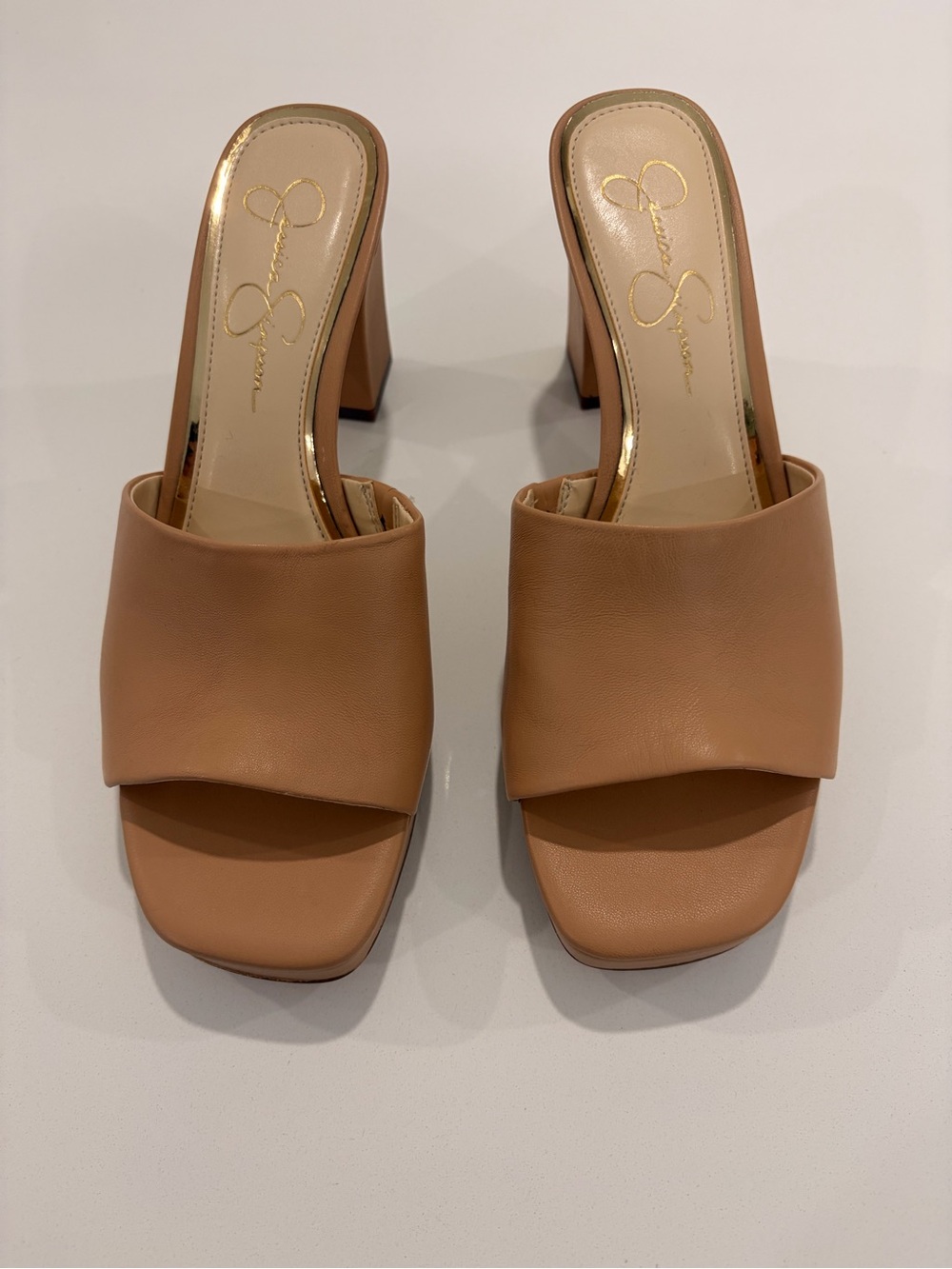 Jessica Simpson Nude/Tan Square Toe Block Heel Mules
